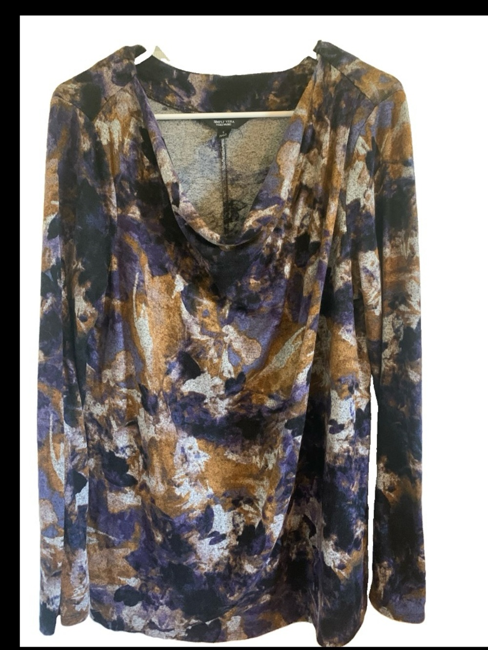 Vera wang Purple Brown Multi Cowl Neck Long Sleeve Top